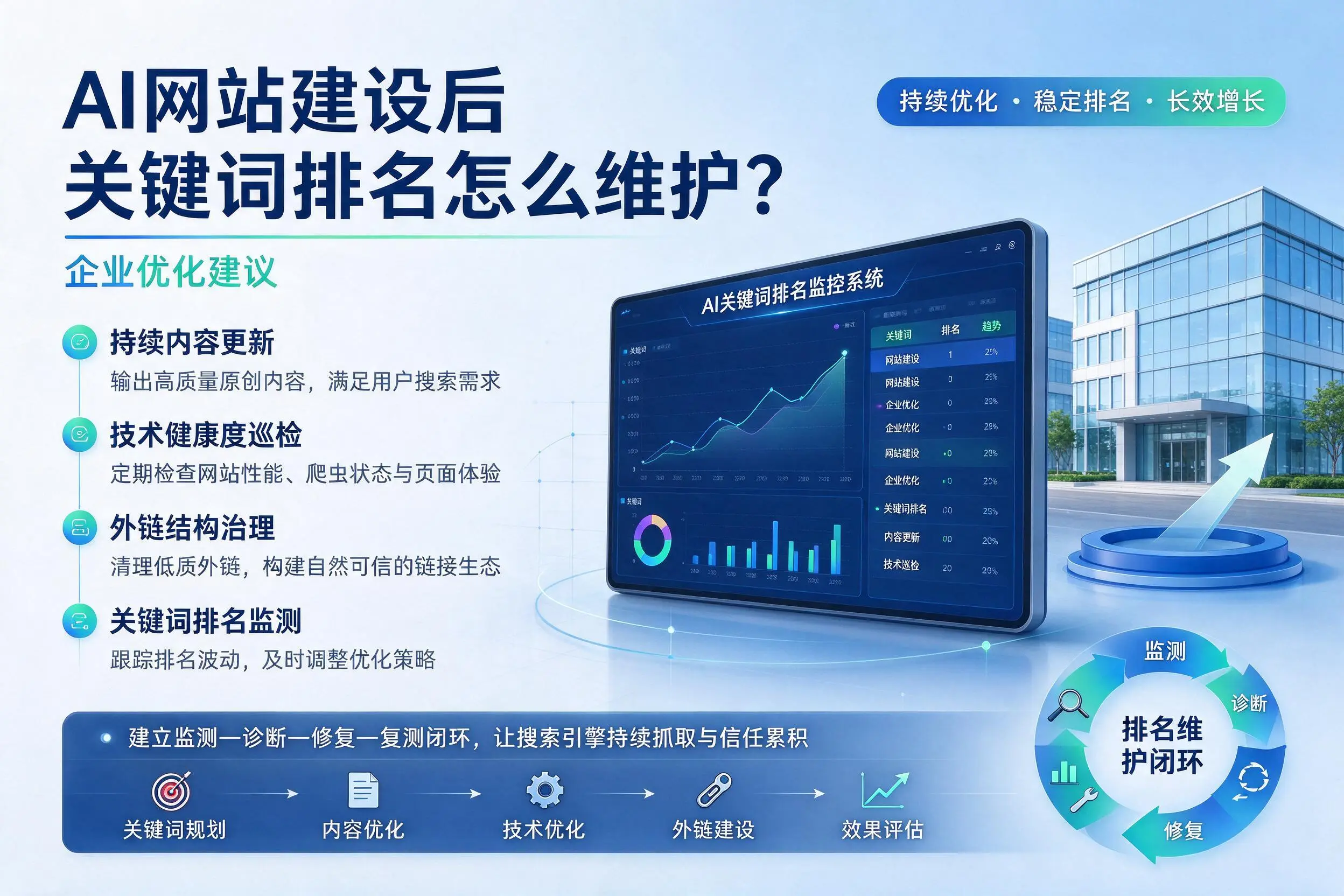 AI网站建设后关键词排名怎么维护？株洲企业优化建议