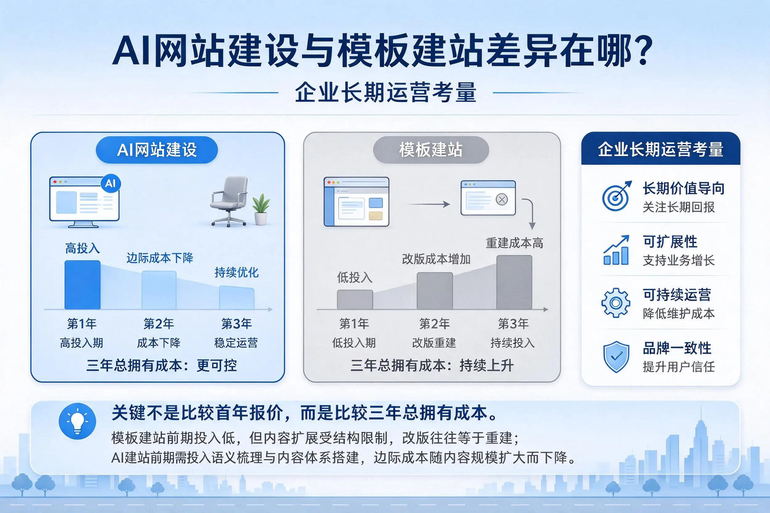 AI网站建设与模板建站差异在哪?株洲企业长期运营考量